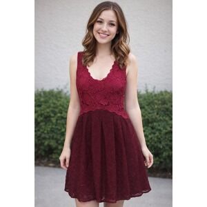 Anthropologie Moulinette Soeurs Lace Fit Flare Dress Burgundy Sz 8 Prom Wedding